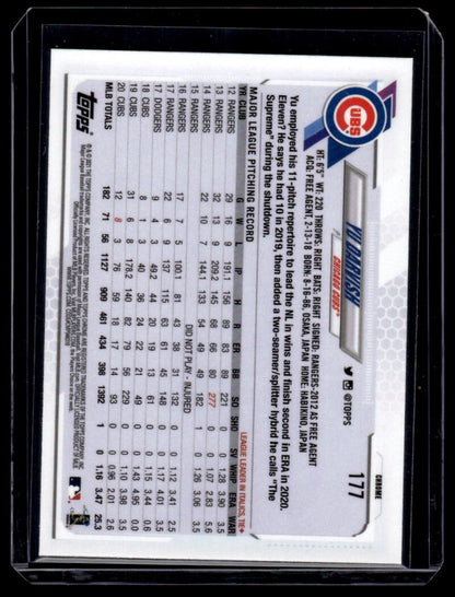 Back of 2021 Topps Chrome Refractor Prism #177 Yu Darvish Chicago Cubs Baseball Card stats