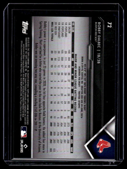 2021 Topps Chrome Black #72 Bobby Dalbec NM/MT Boston Red Sox Baseball Card statistics