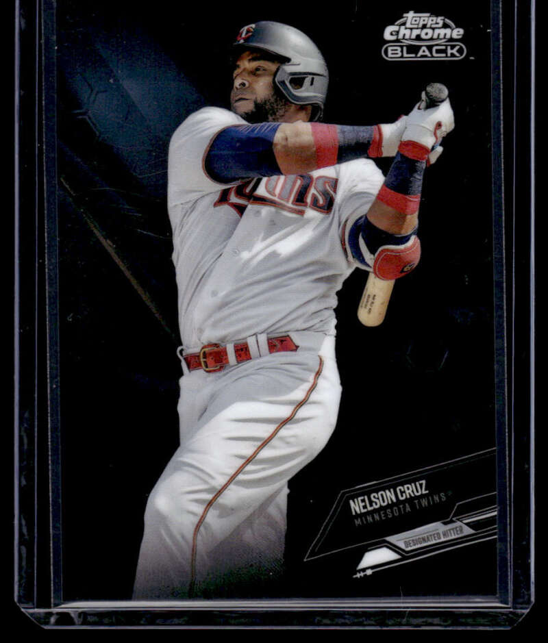 Baseball trading card of Nelson Cruz in white uniform from Topps Chrome Black