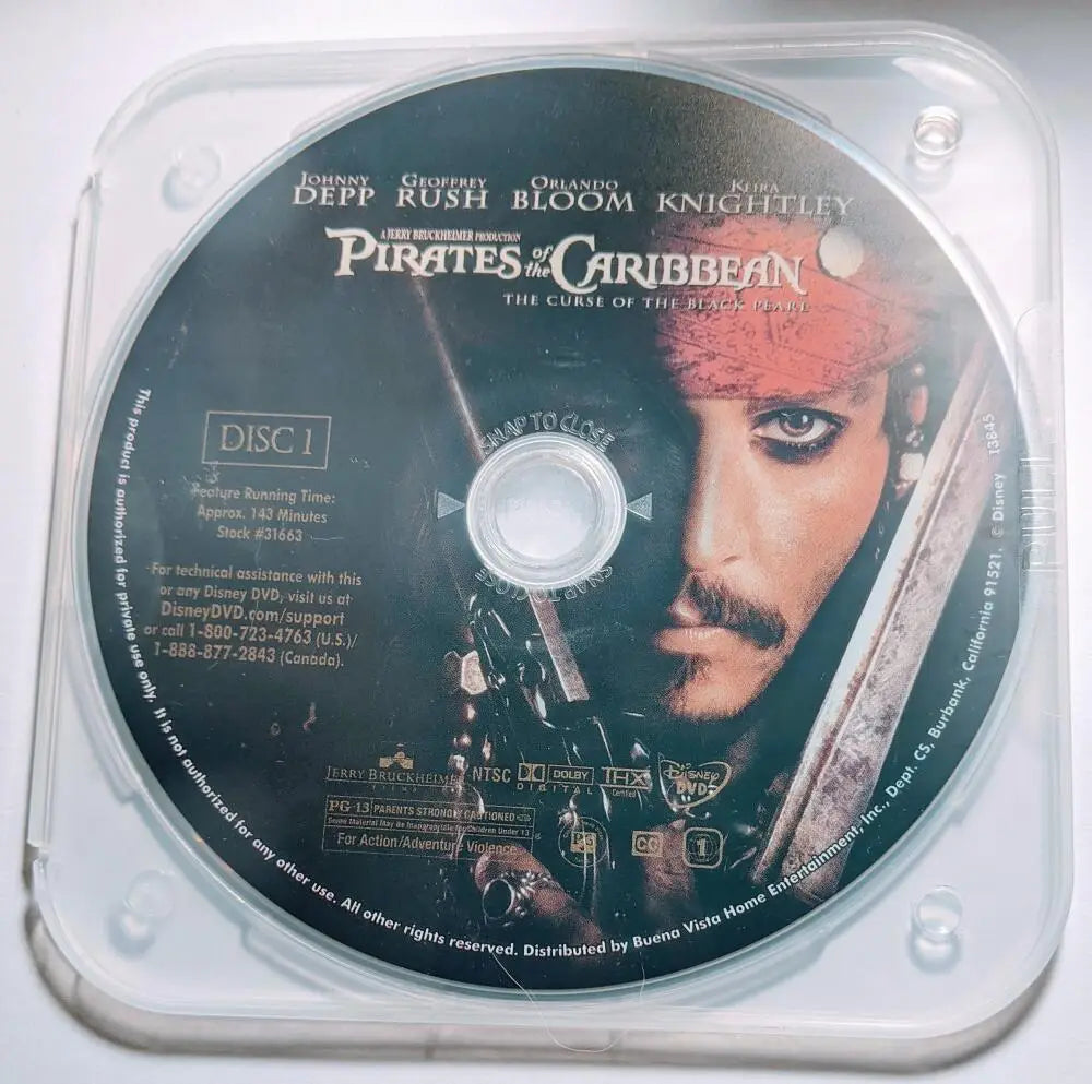 Pirates Of The Caribbean The Curse Of The Black Pearl Johnny Depp 2 DVDs *Discs Only* 