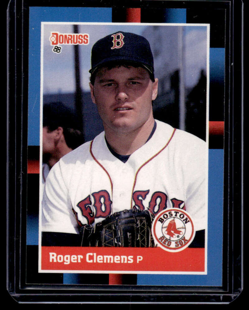 1988 Donruss #51 Roger Clemens Baseball Card featuring Boston Red Sox jersey and cap