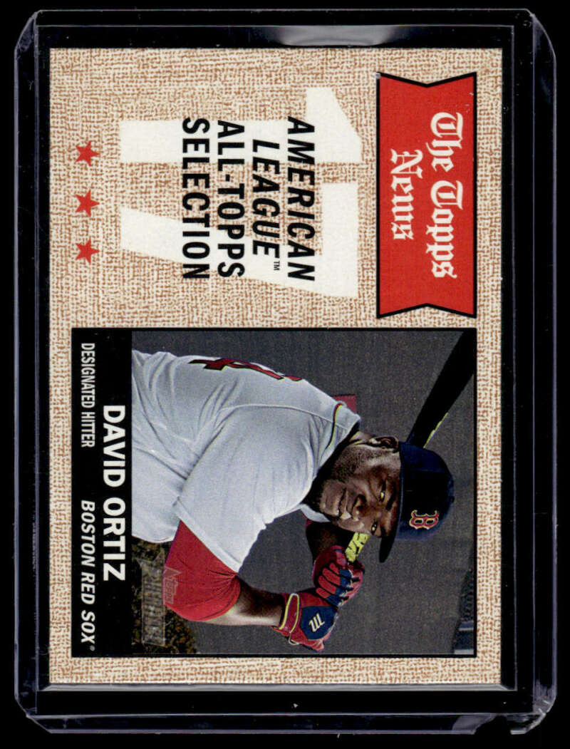 Baseball trading card of David Ortiz in a white jersey and red pants for Boston Red Sox