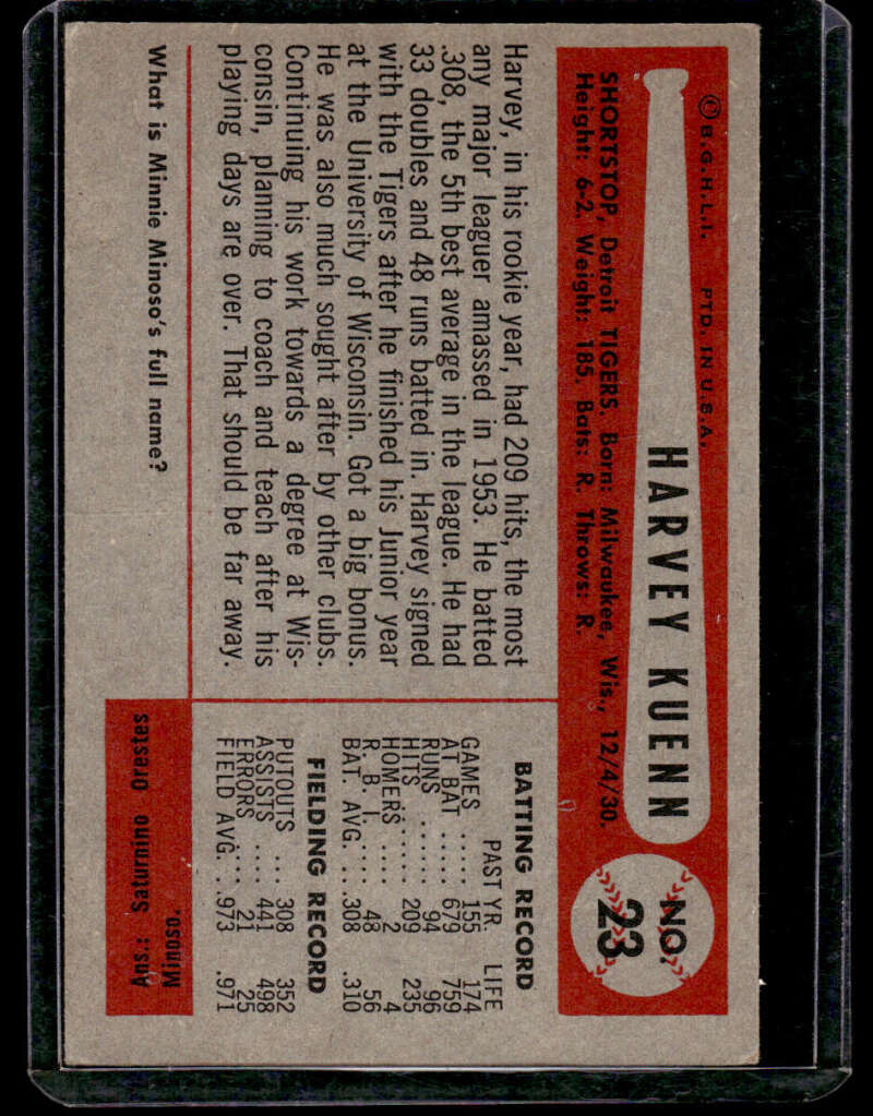 1954 Bowman #23 Harvey Kuenn Detroit Tigers EX Excellent Image 2