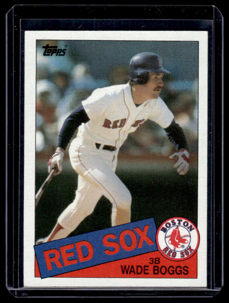 1985 Topps #350 Wade Boggs Boston Red Sox card featuring player batting left-handed