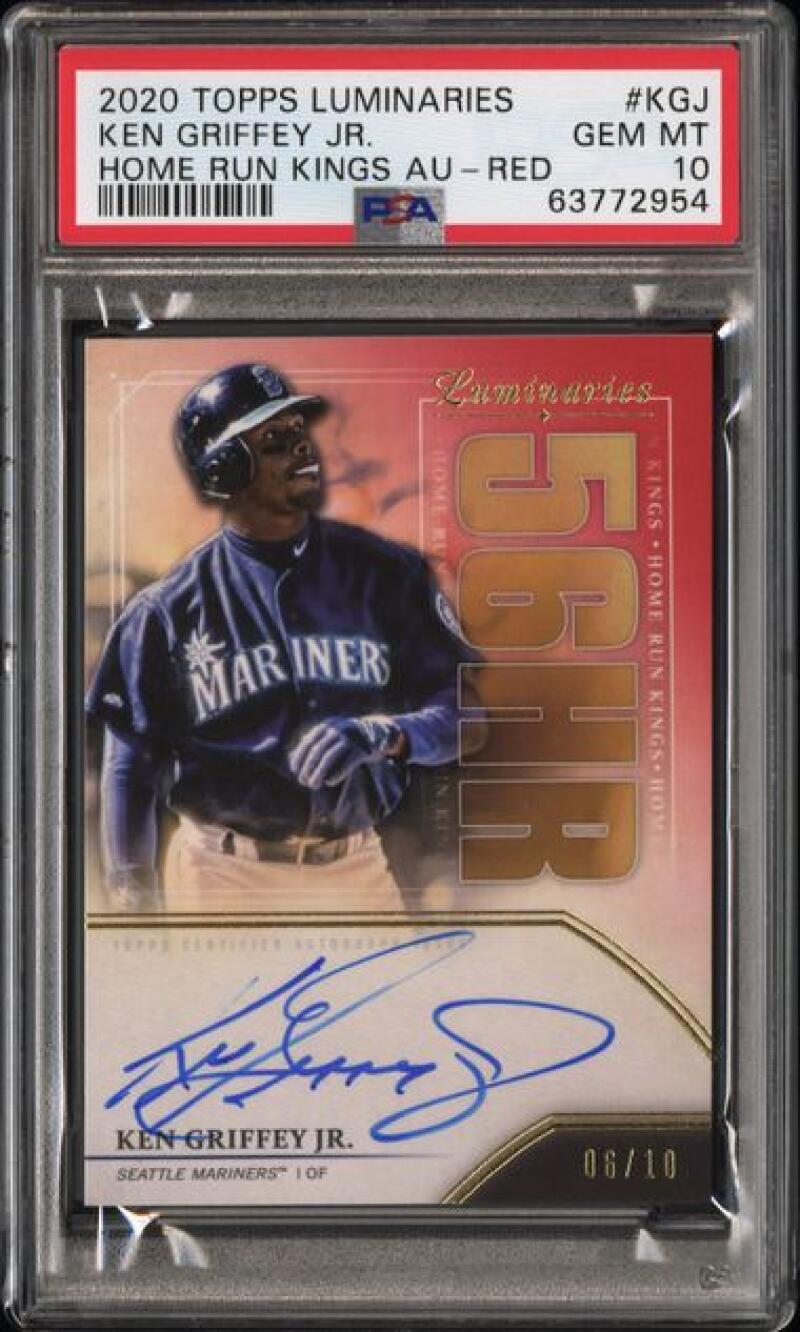 2020 Topps Luminaries Home Run Kings Red #HRK-KGJ Ken Griffey Jr. PSA 10 GEM MINT Auto 6/10 Seattle Mariners Baseball 
Card Image 1