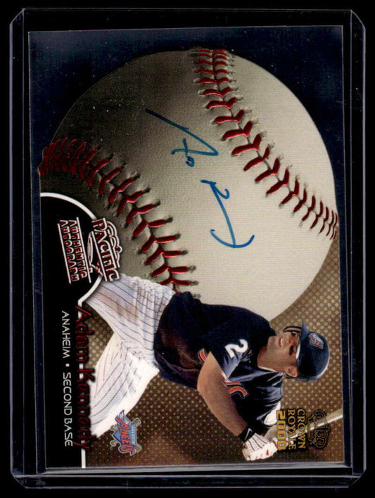 Signed baseball with red stitching and blue autograph for Adam Kennedy Anaheim Angels Baseball Card