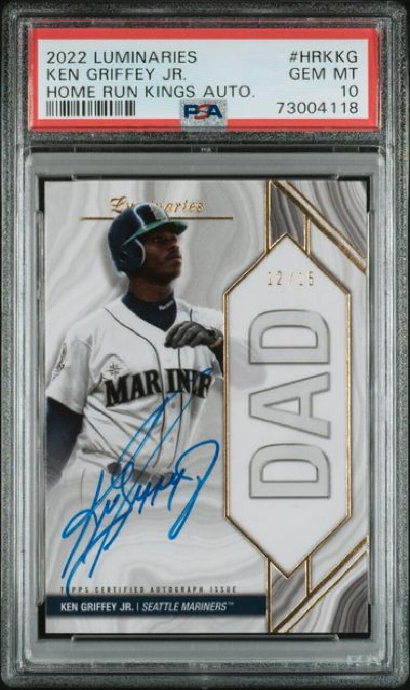 2022 Topps Luminaries #HRKKG Ken Griffey Jr Baseball Card PSA 10 GEM MINT Auto 12/15 Seattle Mariners Baseball Card  Image 1