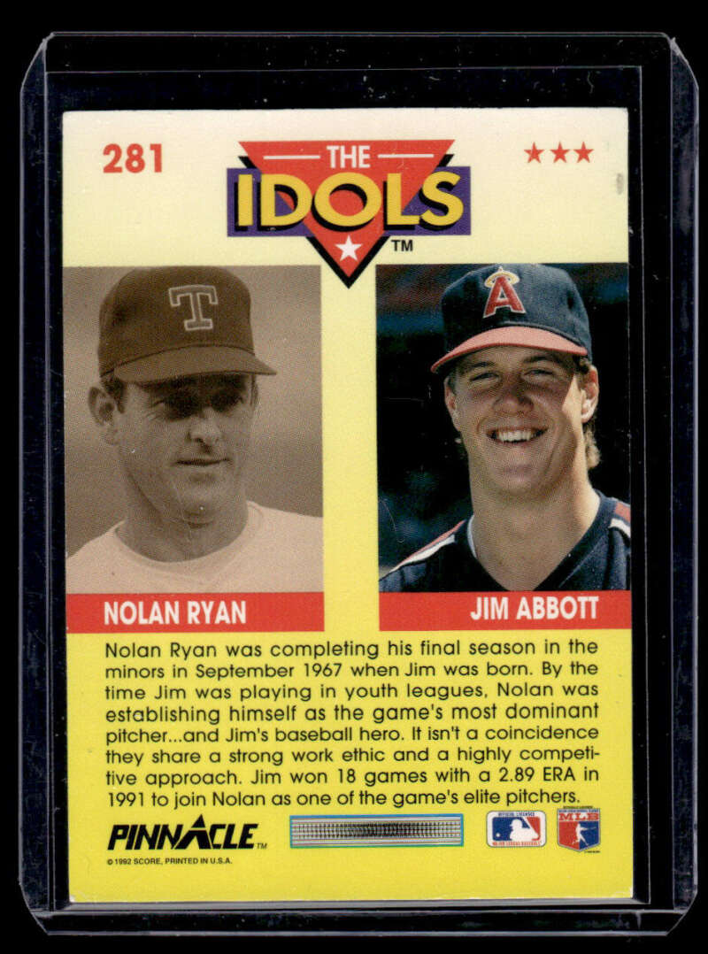 Baseball card featuring Jim Abbott and Nolan Ryan, California Angels and Texas Rangers