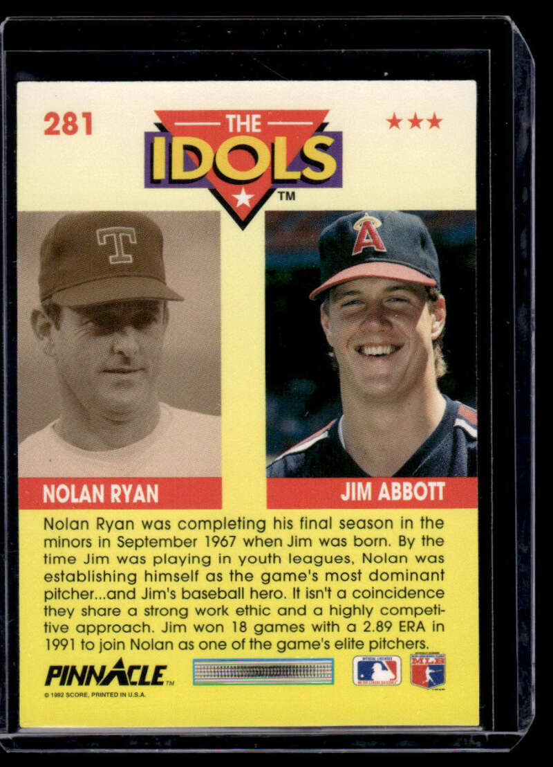 Baseball card showcasing Jim Abbott and Nolan Ryan from California Angels and Texas Rangers