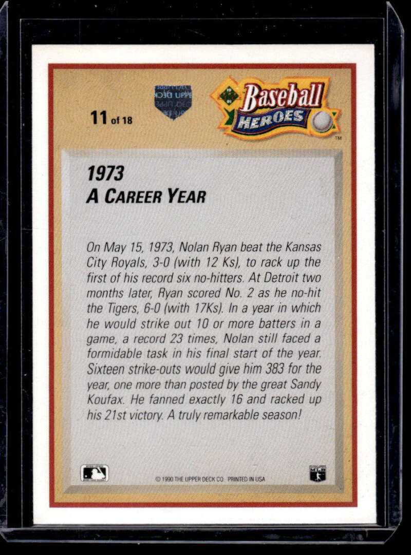 Nolan Ryan baseball card showcasing his 1973 achievements with California Angels