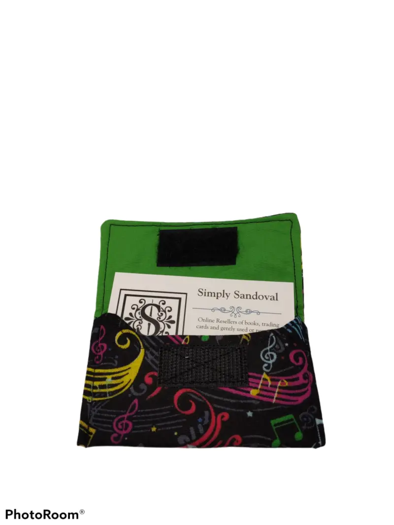 Whimsical Musical Notes design Re-useable *gift card holder * business card holder *credit cardholder  -green lining