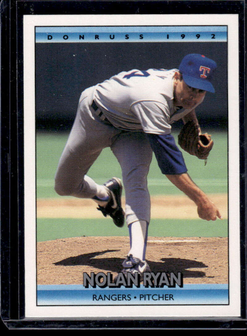 Nolan Ryan baseball card showcasing Texas Rangers pitcher in delivery motion