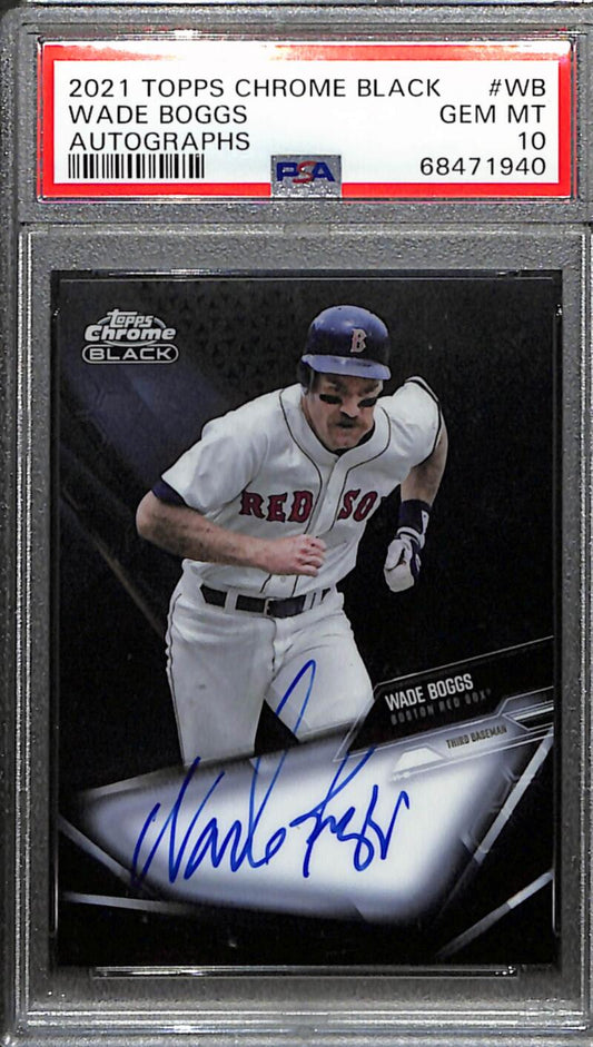 PSA 10 Wade Boggs Autographed Topps Chrome Black Boston Red Sox Baseball Card