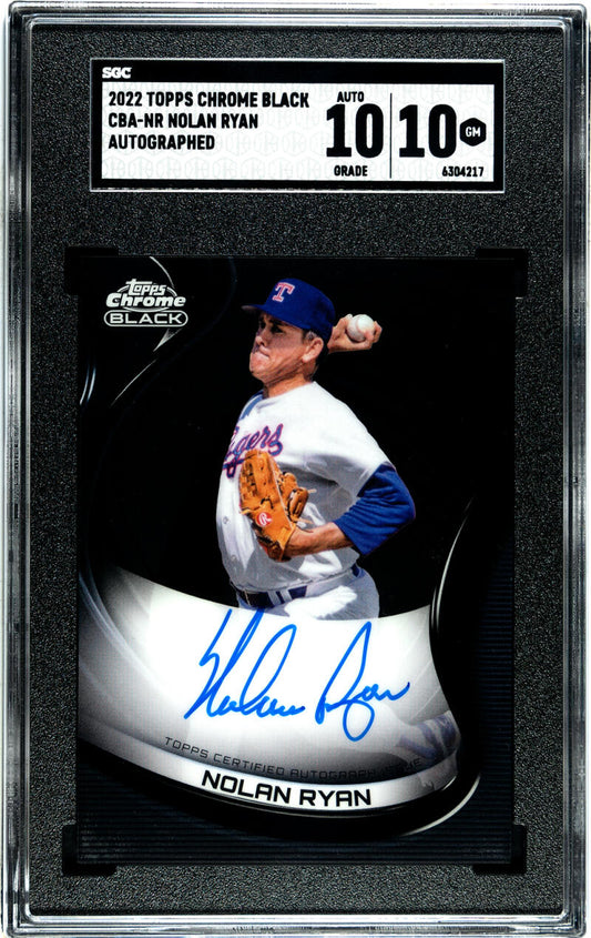 Graded SGC 10 Gem autographed 2022 Topps Chrome Black Nolan Ryan baseball card