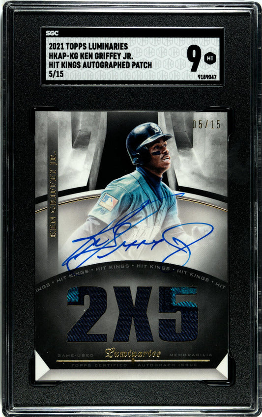 2021 Topps Luminaries Hit Kings Patches #HKAP-KG Ken Griffey Jr. SGC 9 MINT MEM Auto 5/15 Seattle Mariners Baseball Card Image 1