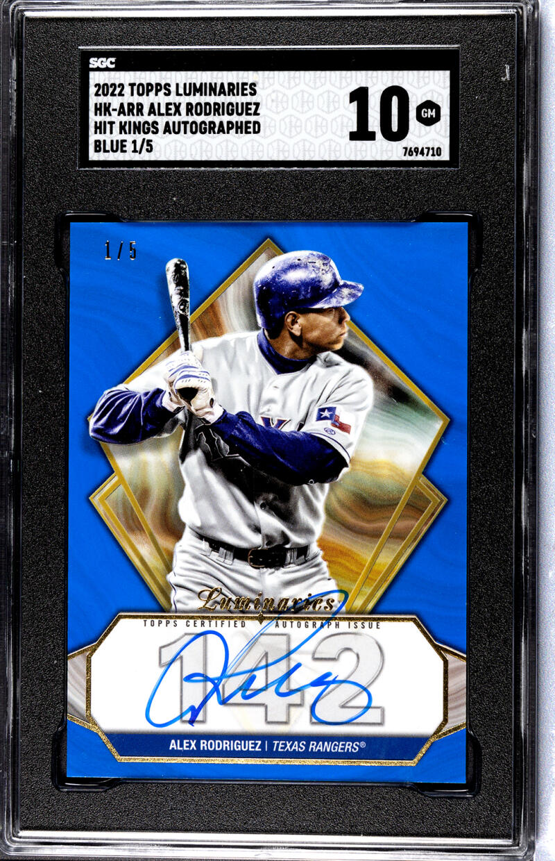 Graded Alex Rodriguez SGC baseball card with blue ink autograph for Texas Rangers