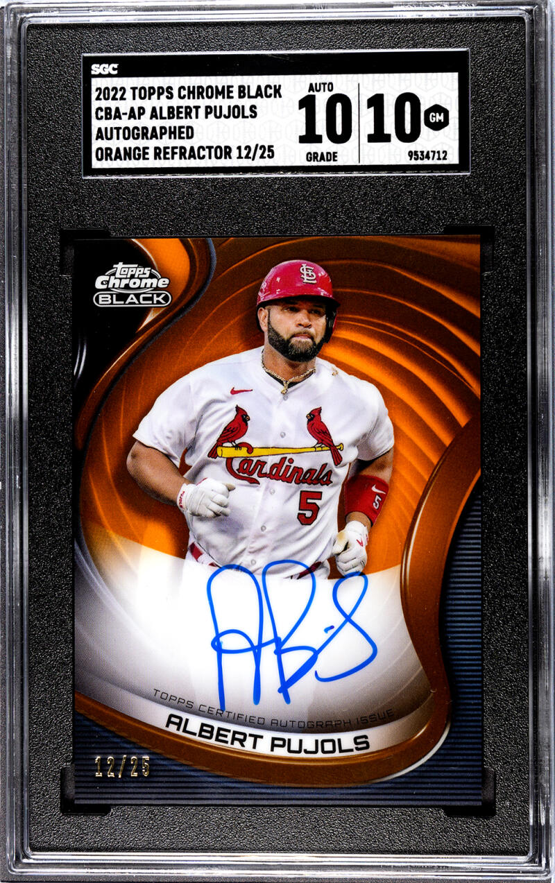 2022 Topps Chrome Black Orange #CBA-AP Albert Pujols SGC 10 Gem Auto 12/25 St. Louis Cardinals Baseball Card Image 1