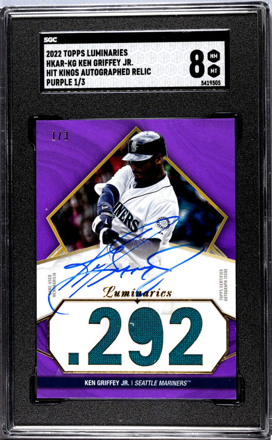 2022 Topps Luminaries Purple #HKAR-KG Ken Griffey Jr Baseball Card SGC 8 NM/MT MEM Auto 1/3 Seattle Mariners Baseball Card  Image 1