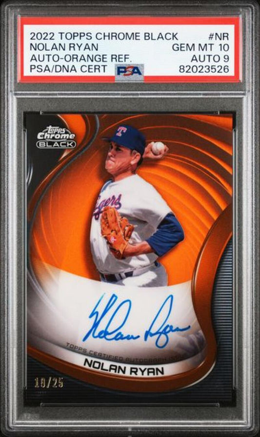 2022 Topps Chrome Black Orange #CBA-NR Nolan Ryan PSA 10 GEM MINT Auto 10/25 Texas Rangers Baseball Card Image 1