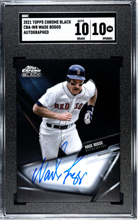 Graded 2021 Topps Chrome Black Wade Boggs auto card for Boston Red Sox collectors