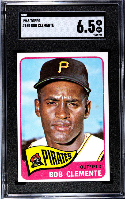 Graded 1965 Topps Bob Clemente SGC 6.5 baseball card in protective case, Pittsburgh Pirates