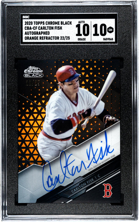 Signed Boston Red Sox baseball card in graded case with 10/10 rating and Gem Auto