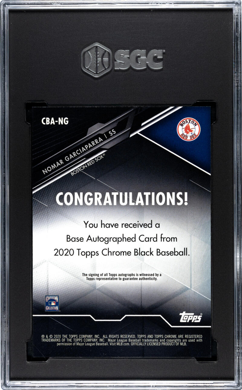 2020 Topps Chrome Black Refractor Nomar Garciaparra SGC 10 Gem Red Sox Baseball Card