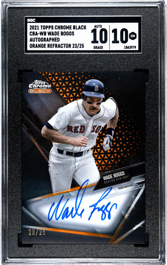 Signed 2021 Topps Chrome Black Wade Boggs Orange Refractor SGC 10 Boston Red Sox Card