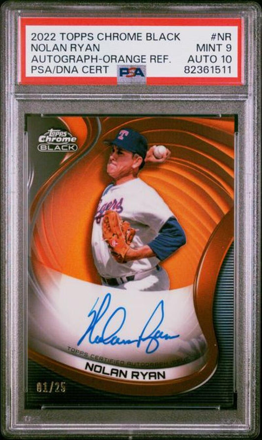 PSA-graded 2022 Topps Chrome Black Refractor Orange autographed Nolan Ryan card Texas Rangers