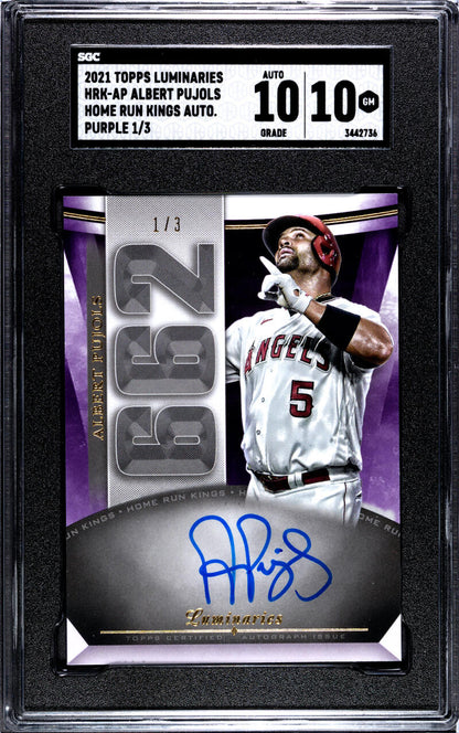 2021 Topps Luminaries Home Run Kings Purple #HRK-AP Albert Pujols SGC 10 Gem Auto 1/3 Los Angeles Angels Baseball Card Image 1