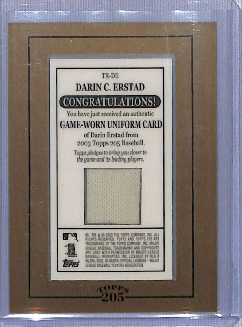 Game-worn baseball uniform card of Darin Erstad from 2003 Topps Anaheim Angels collection