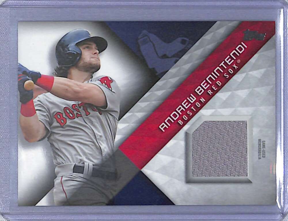 Andrew Benintendi Red Sox Baseball Card with embedded uniform fabric swatch