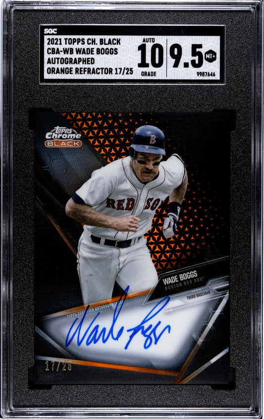 Graded 2021 Topps Chrome Black Wade Boggs Auto Orange Refractor Boston Red Sox Card