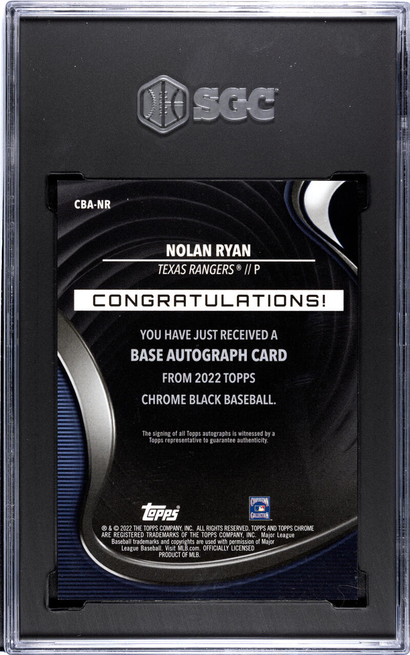 SGC-graded 2022 Topps Chrome Black Refractor Nolan Ryan Auto notification card