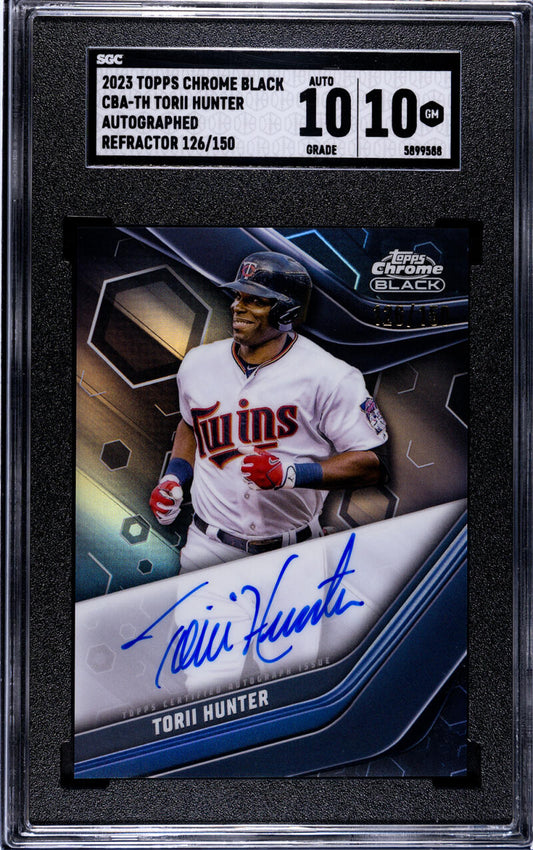 Graded 2015 Topps Chrome Black Torii Hunter SGC 10 Gem Auto Minnesota Twins Baseball Card