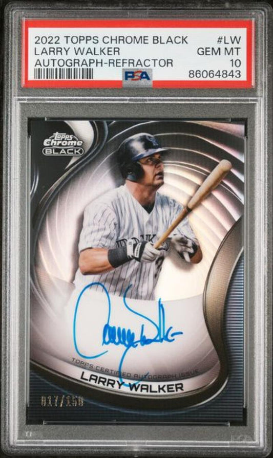 2022 Topps Chrome Black Refractor #CBA-LW Larry Walker PSA 10 GEM MINT Auto 17/150 Colorado Rockies Baseball Card Image 1