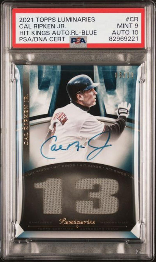 2021 Topps Luminaries Hit Kings Relics Blue #HKAR-CR Cal Ripken Jr. PSA 9 MINT MEM Auto 6/10 Baltimore Orioles Baseball Card Image 1