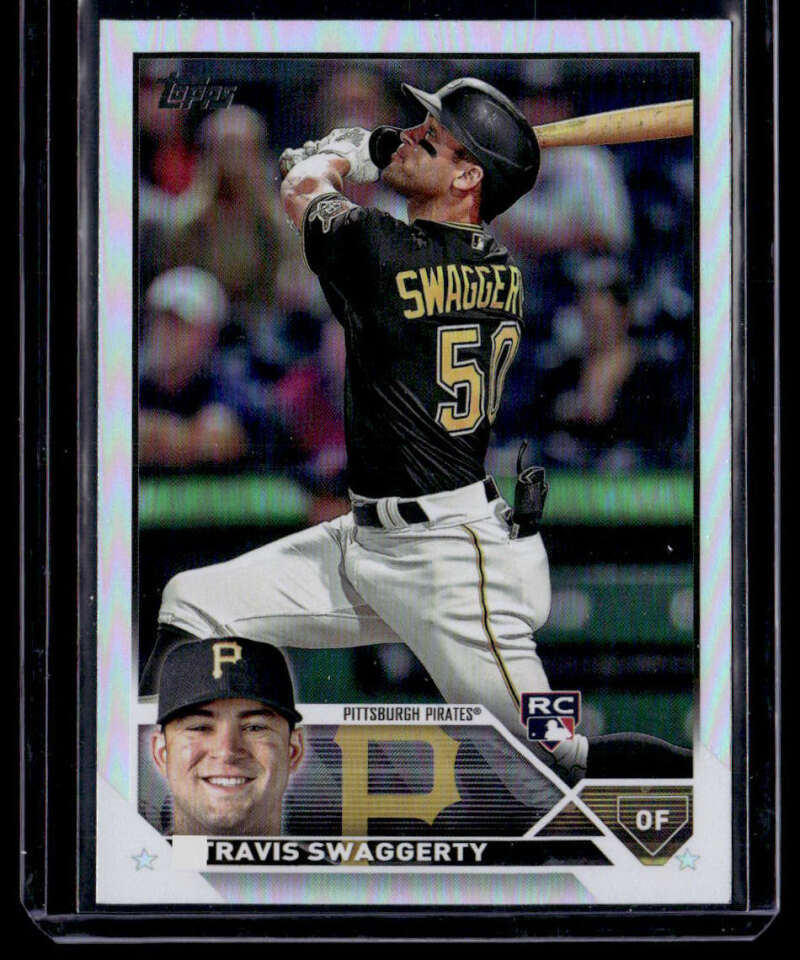 Baseball trading card of Travis Swaggerty in Rainbow Foil for Pittsburgh Pirates