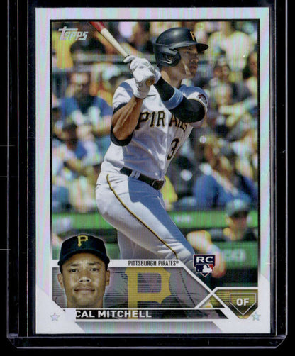 Cal Mitchell Pittsburgh Pirates Rainbow Foil #313 Rookie Card in batting stance