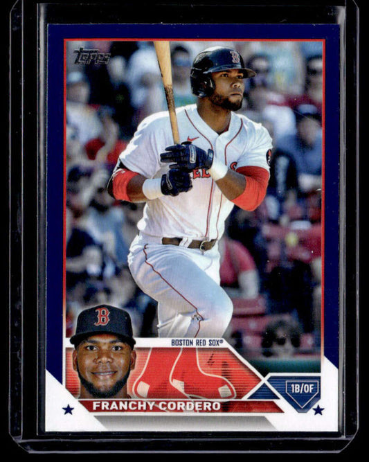 Baseball card of Franchy Cordero in a Boston Red Sox uniform at bat