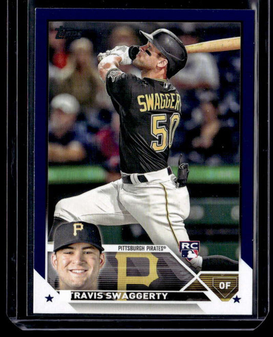 Travis Swaggerty Royal Blue baseball card featuring Pittsburgh Pirates outfielder number 51