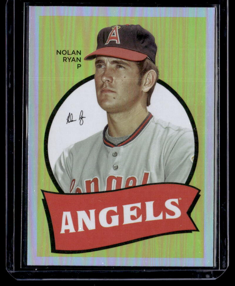 Nolan Ryan Los Angeles Angels baseball card in white uniform with red and navy cap