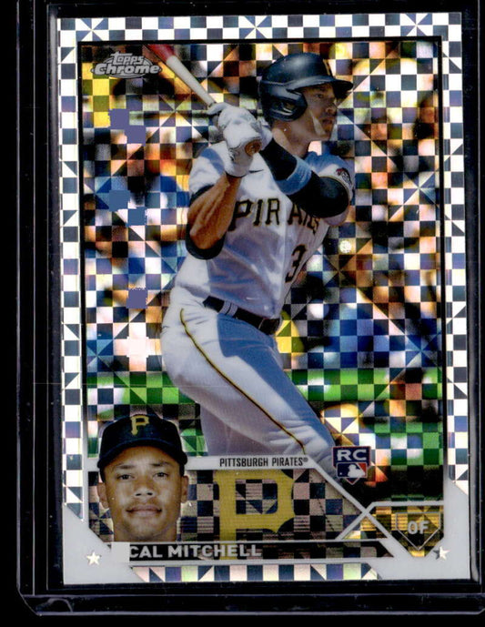 Cal Mitchell Pittsburgh Pirates Baseball Card with Checkered Chrome Pattern X-Fractor