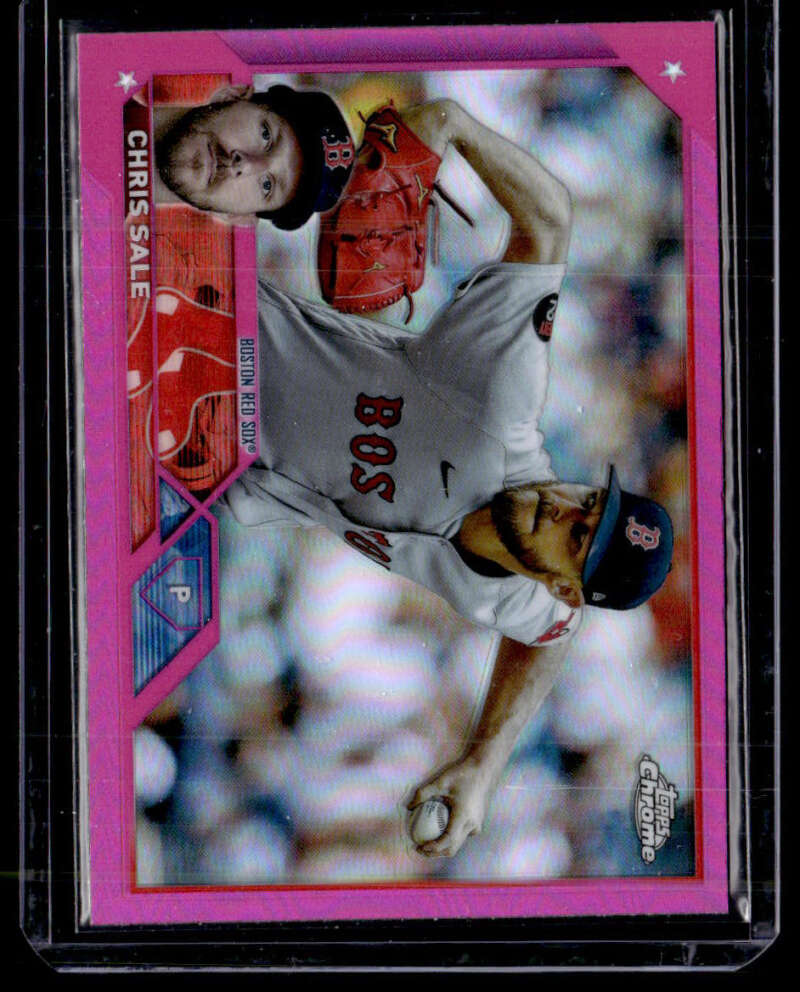 Pink-bordered baseball card of Chris Sale throwing for the Boston Red Sox