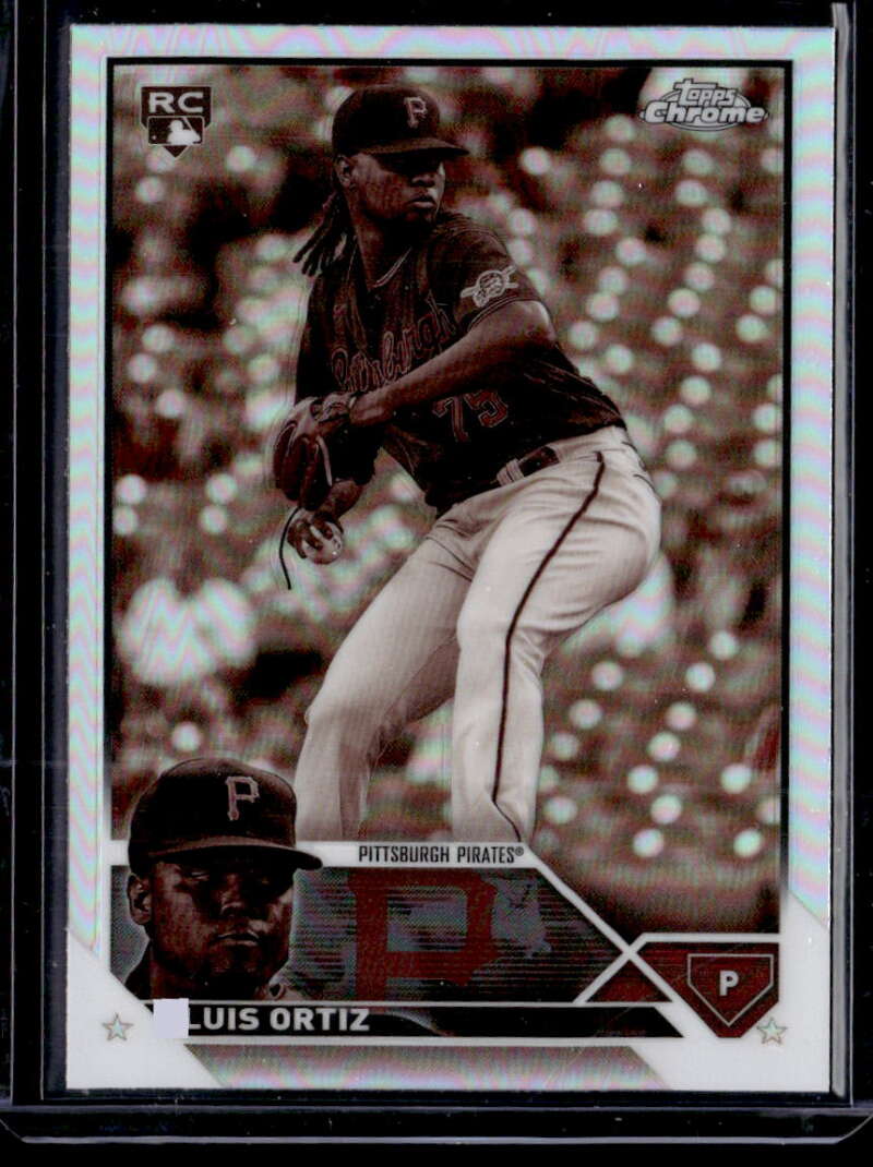 Luis Ortiz Pittsburgh Pirates Refractor Negative baseball card in black and white action pose