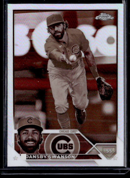 Chicago Cubs Dansby Swanson 2023 Topps Chrome Refractor Negative baseball card action shot