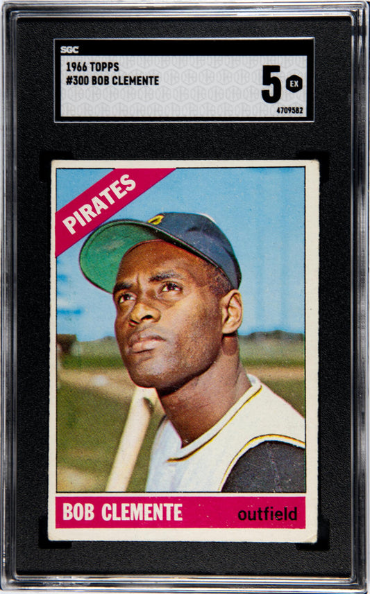 Graded 1966 Topps Roberto Clemente SGC 5 in protective case, Pittsburgh Pirates collectible