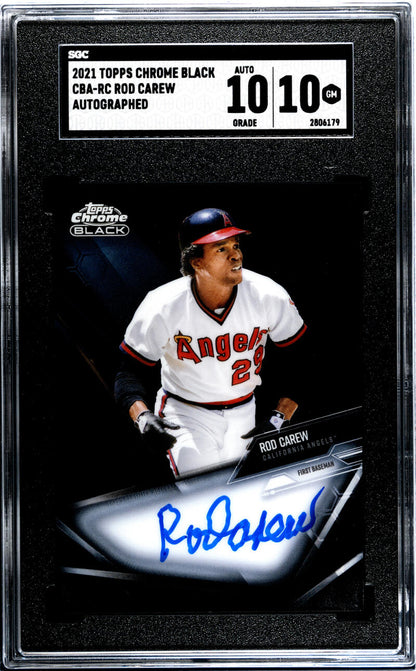 Graded Rod Carew autographed 2021 Topps Chrome Black California Angels baseball card