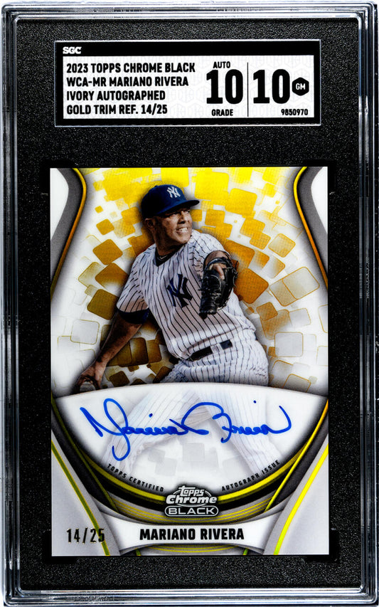 2023 Topps Chrome Black Ivory Refractor Gold Trim #WCA-MR Mariano Rivera SGC 10 Gem Auto 14/25 New York Yankees Baseball Card Image 1