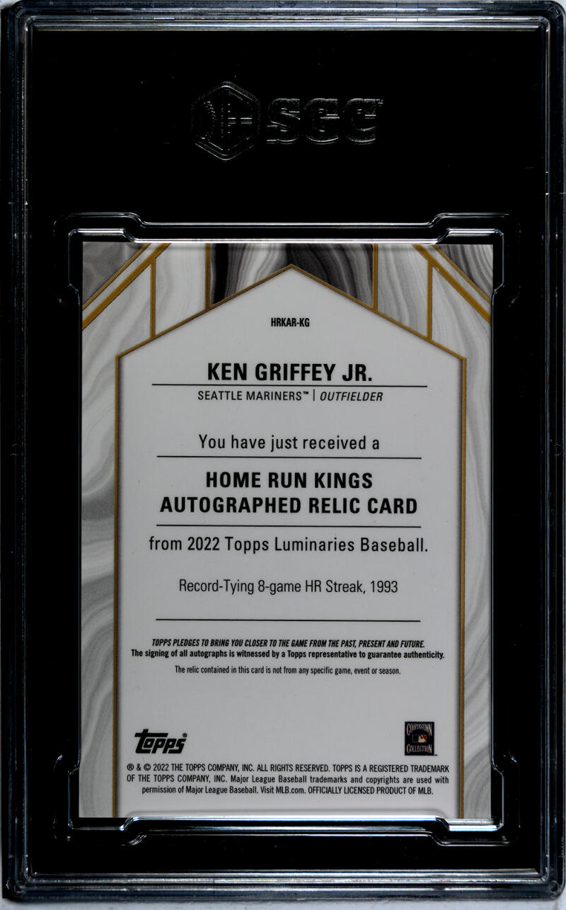 2022 Topps Luminaries #HRKAR-KG Ken Griffey Jr. SGC 9.5 MINT+ MEM Auto 7/15 Seattle Mariners Baseball Card  Image 2